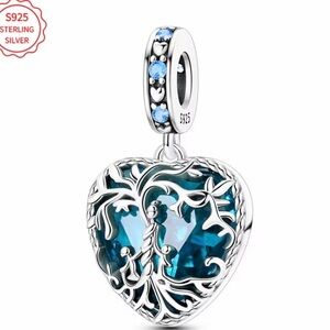 Sterling Silver Heart Pendant with Blue Accents